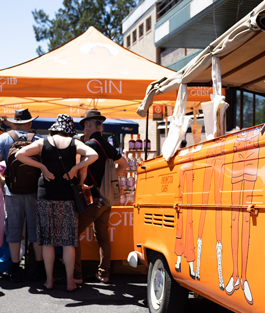mobile bar with line of guests